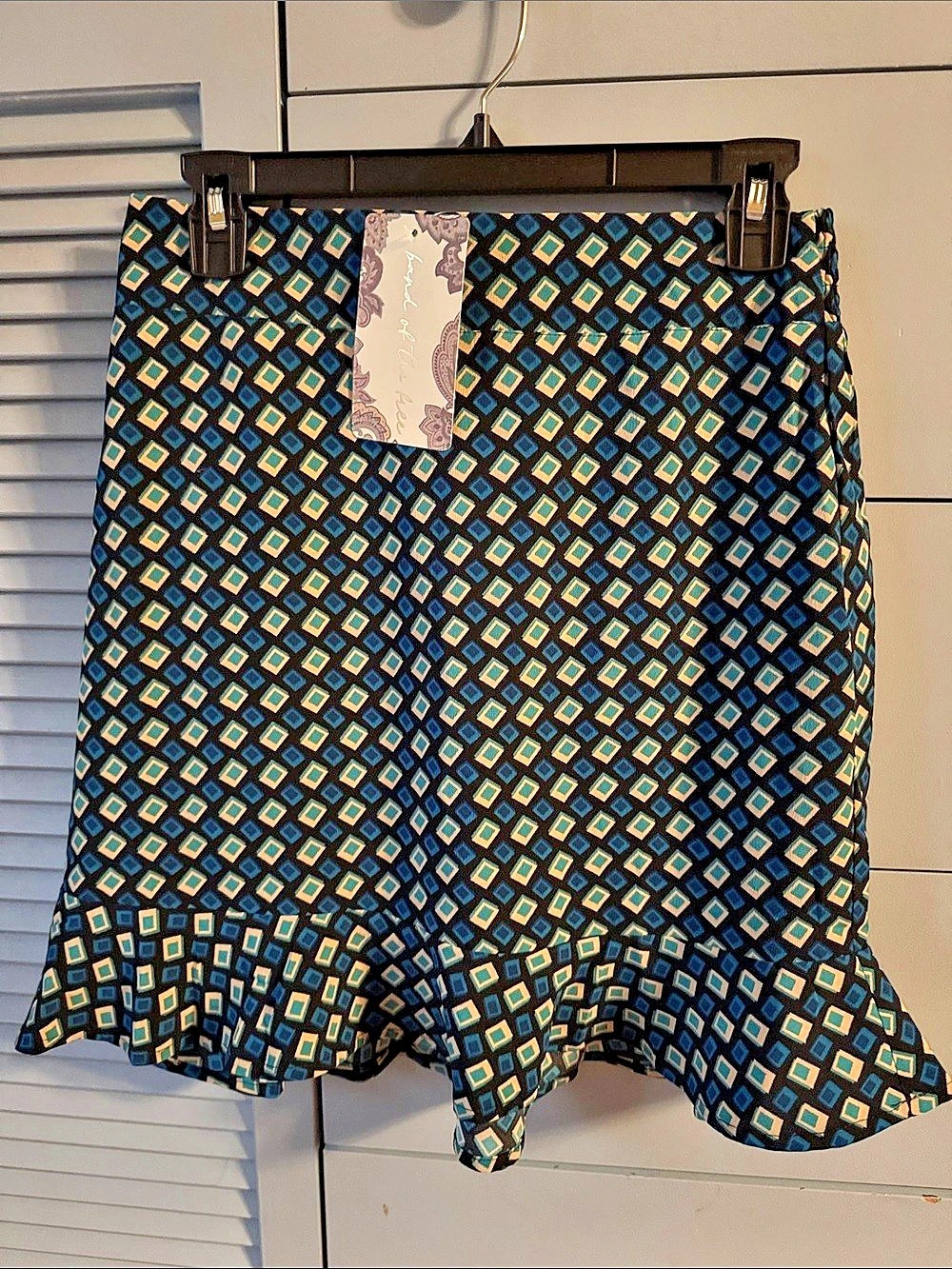 Band of the Free Colette Teal Diamond Mini Skirt Black & Blue Medium